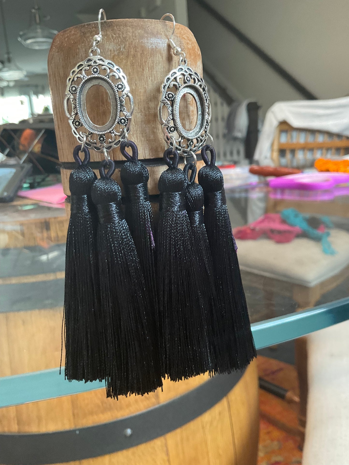Fringe belief earrings: Black