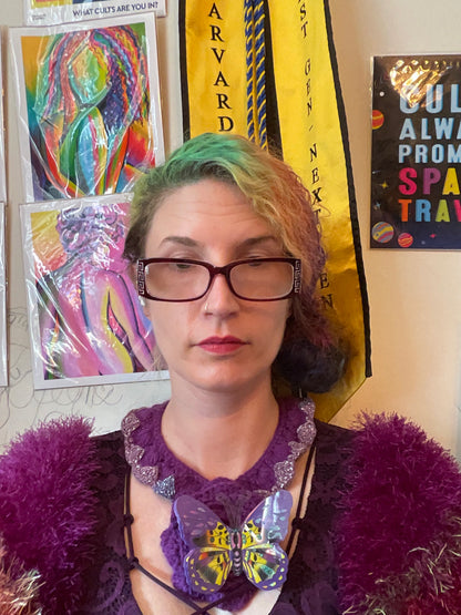 Bait and Stitch: purple butterflies, interchangeable necklace and headpiece