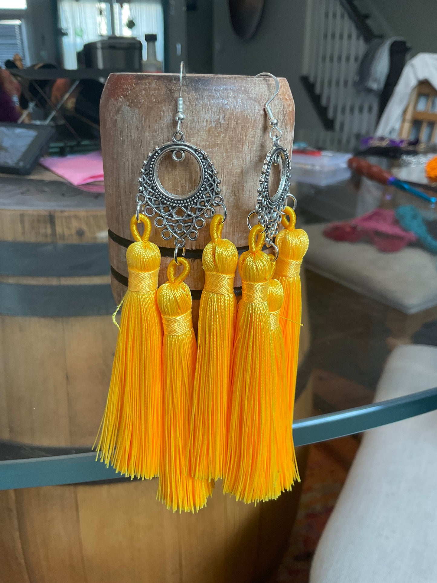 Fringe belief earrings: Yellow