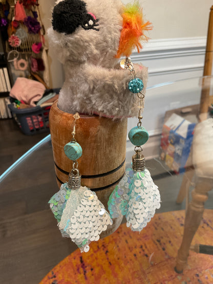 Fabric Mermaid tassel earrings