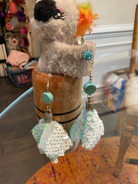 Fabric Mermaid tassel earrings