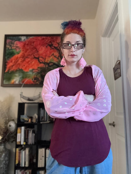 Sassy Sleeves and matching earrings—pink and silver