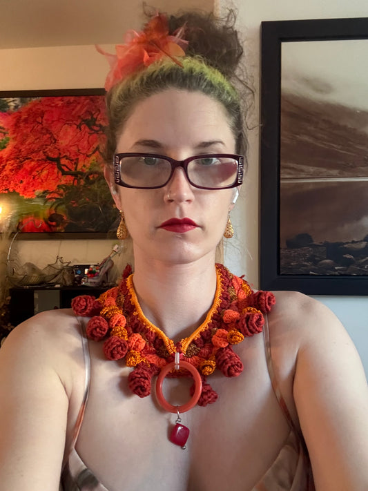 Bait and Stitch collar: oranges and cream with removable flower/headpiece
