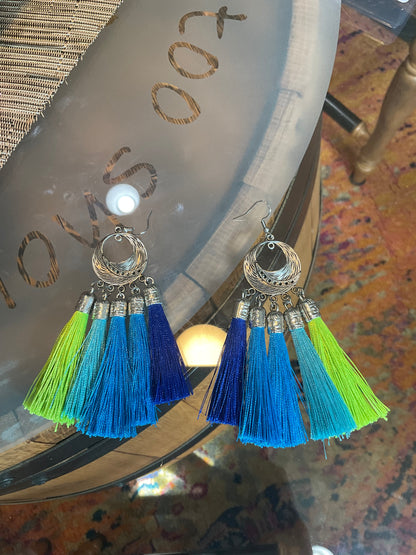 Metal Peacock with colorful fringe collar And matching earrings