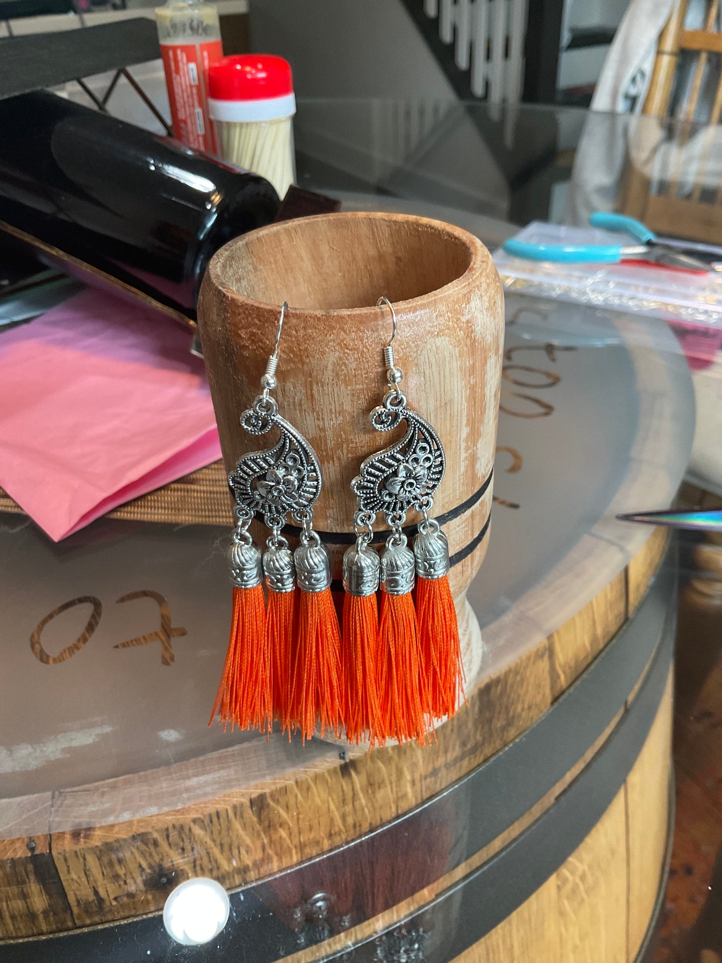 Fringe belief earrings: Orange