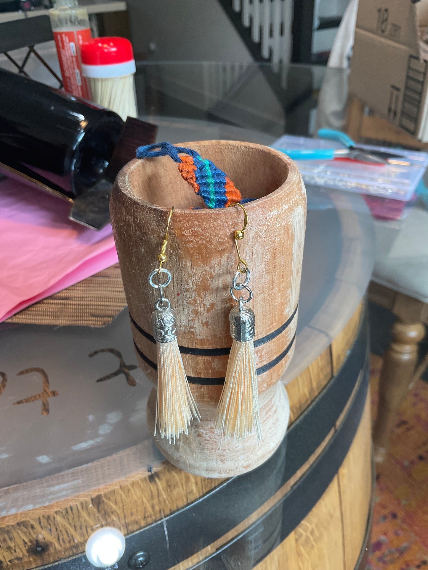 Fringe belief earrings: Light Beige