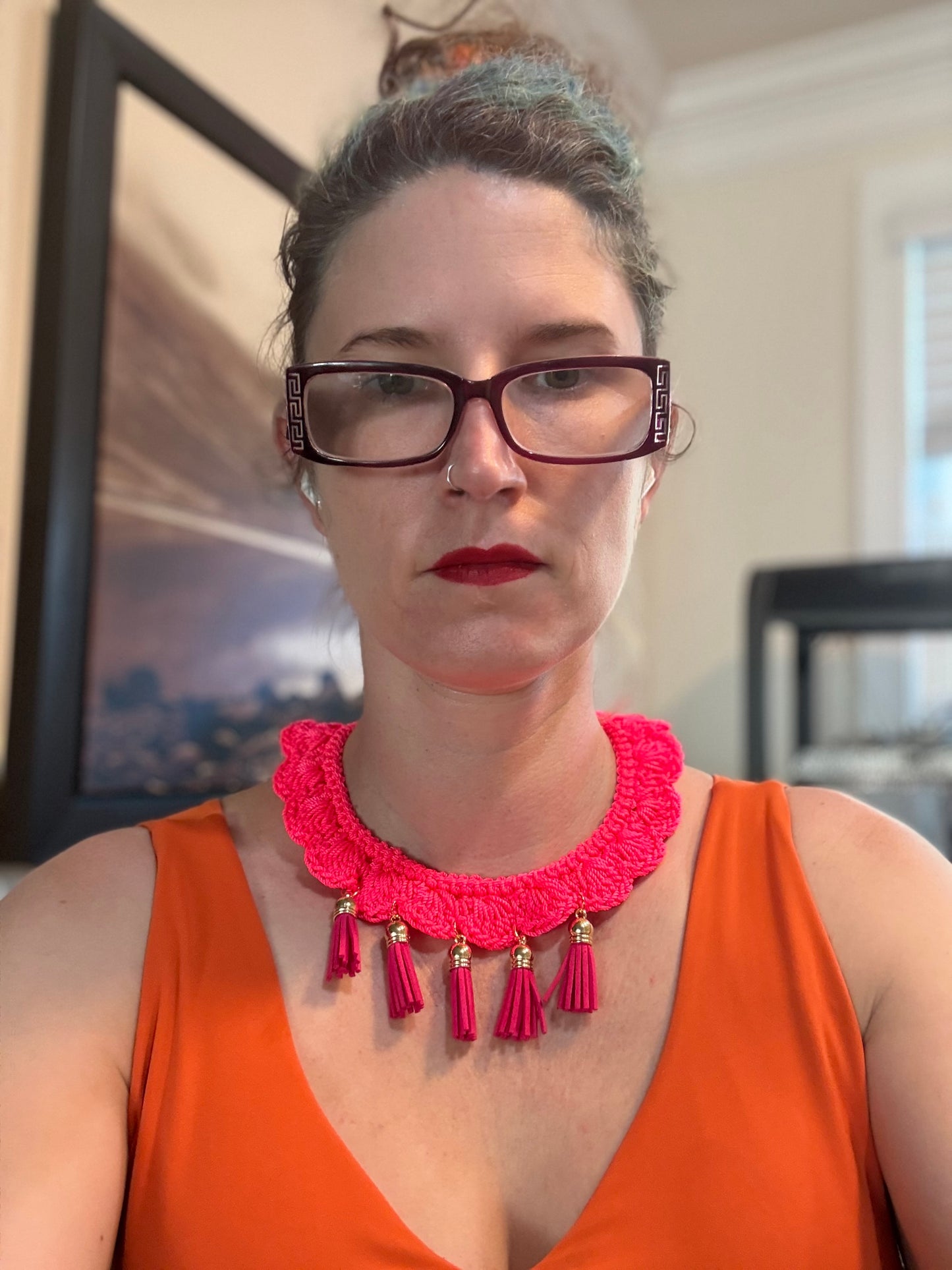 Fringe belief collar (16 &17): Neon Pink with gold/pink tassels