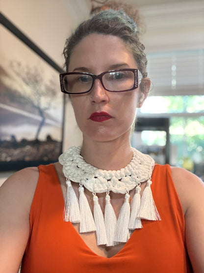 Fringe belief collar (33): White T-shirt yarn
