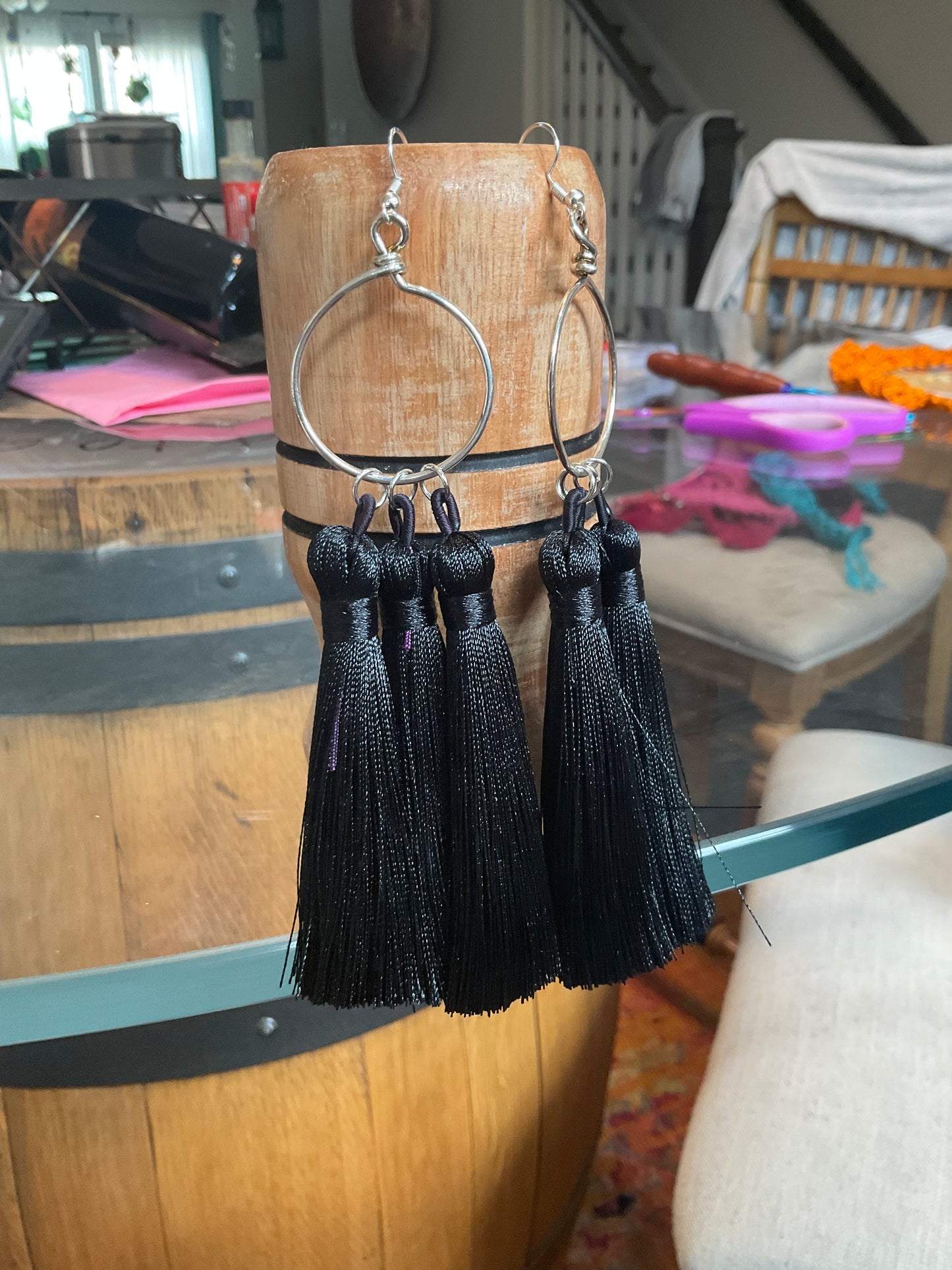 Fringe belief earrings: Black