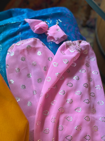 Sassy Sleeves and matching earrings—pink and silver