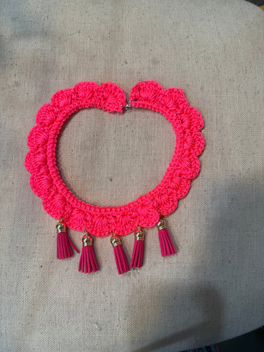 Fringe belief collar (16 &17): Neon Pink with gold/pink tassels