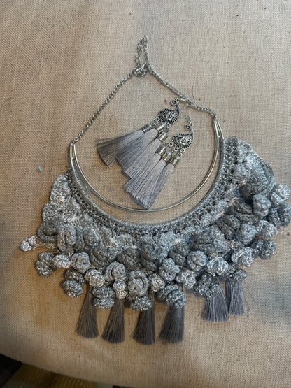 I Was Born a Soldier Metallic Collar: the Varahi with tassel earrings