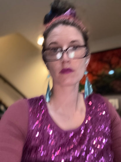 Chainmail earrings—sparkly blue