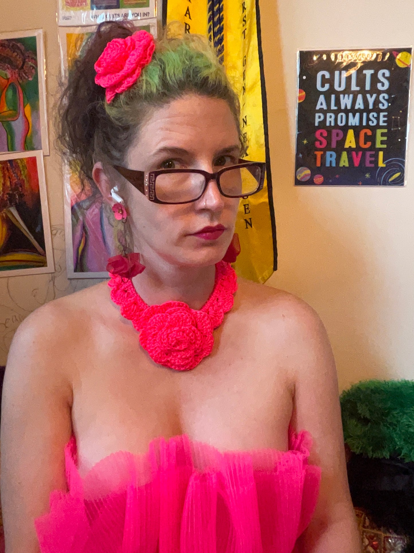 Love bomb collar: neon pink with matching headpiece