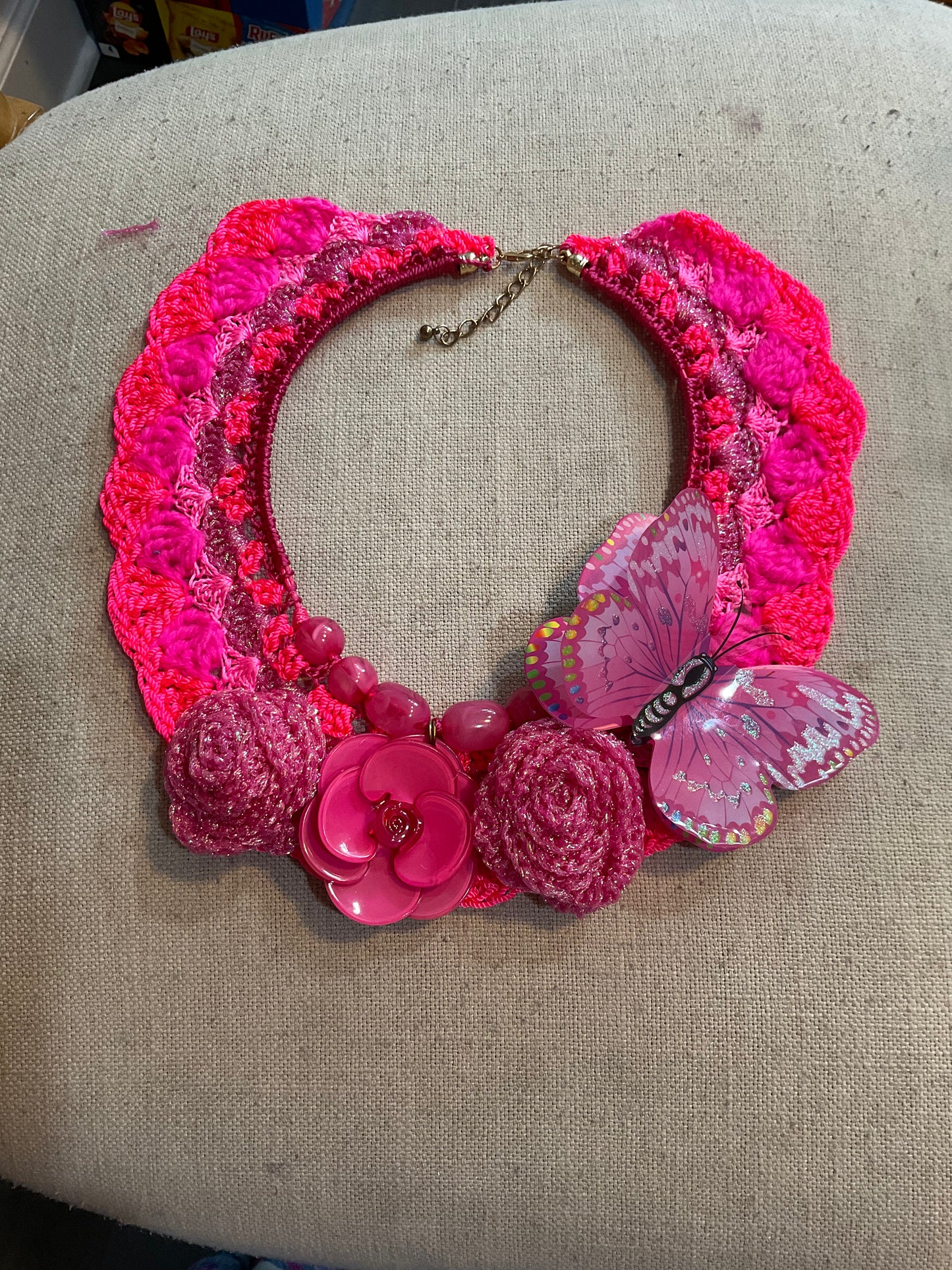 Bait and Stitch: flowers and butterflies, interchangeable necklace and headpieces