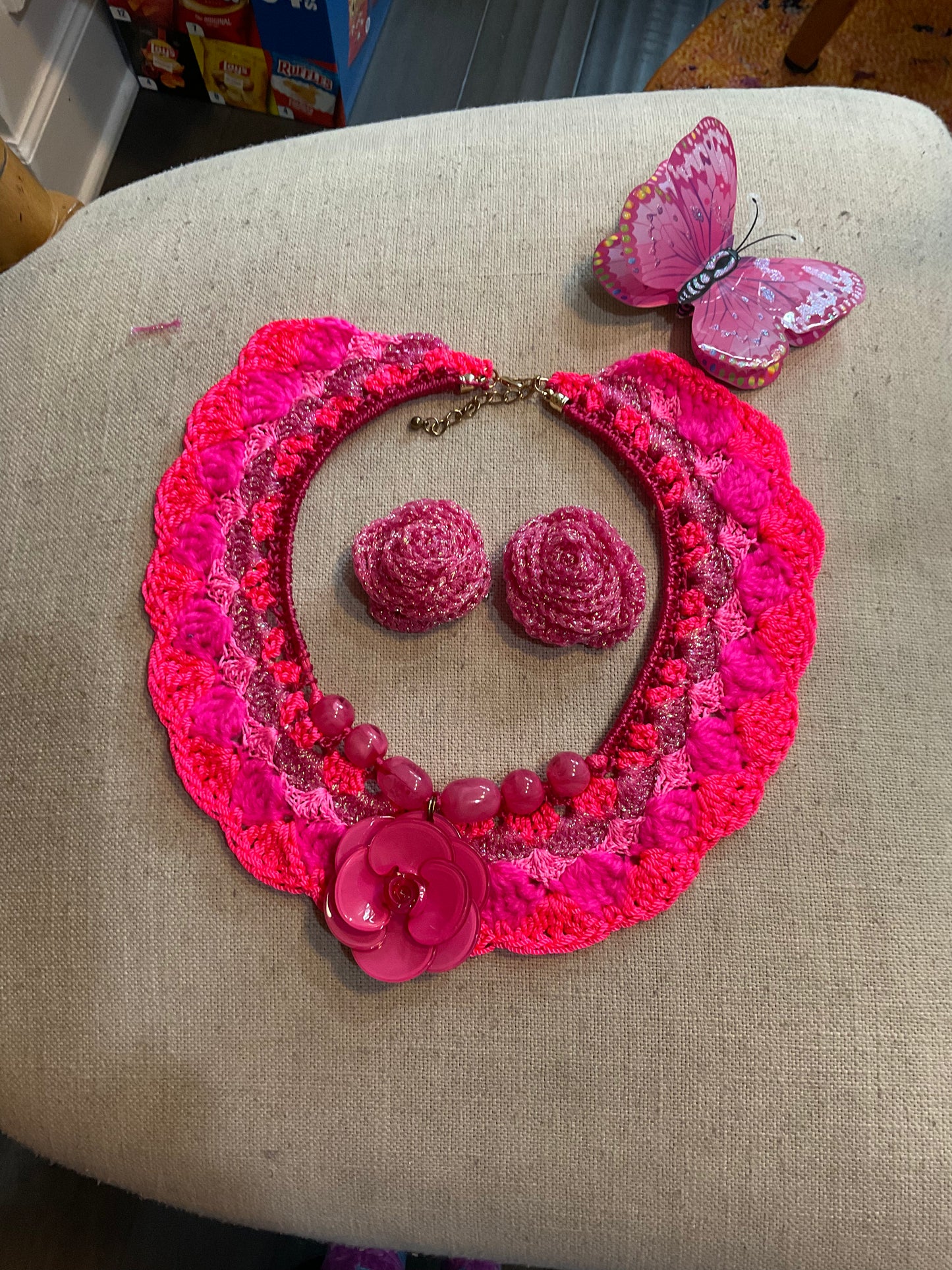 Bait and Stitch: flowers and butterflies, interchangeable necklace and headpieces