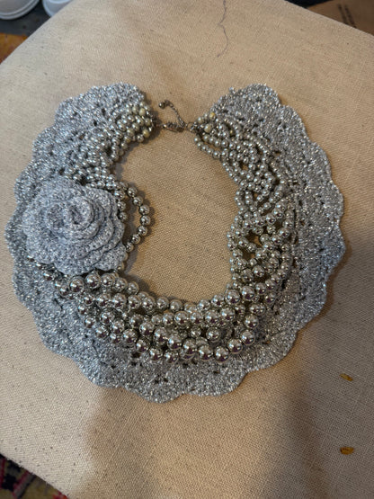 The Bait and Stitch: Silver necklace with removable flower clip