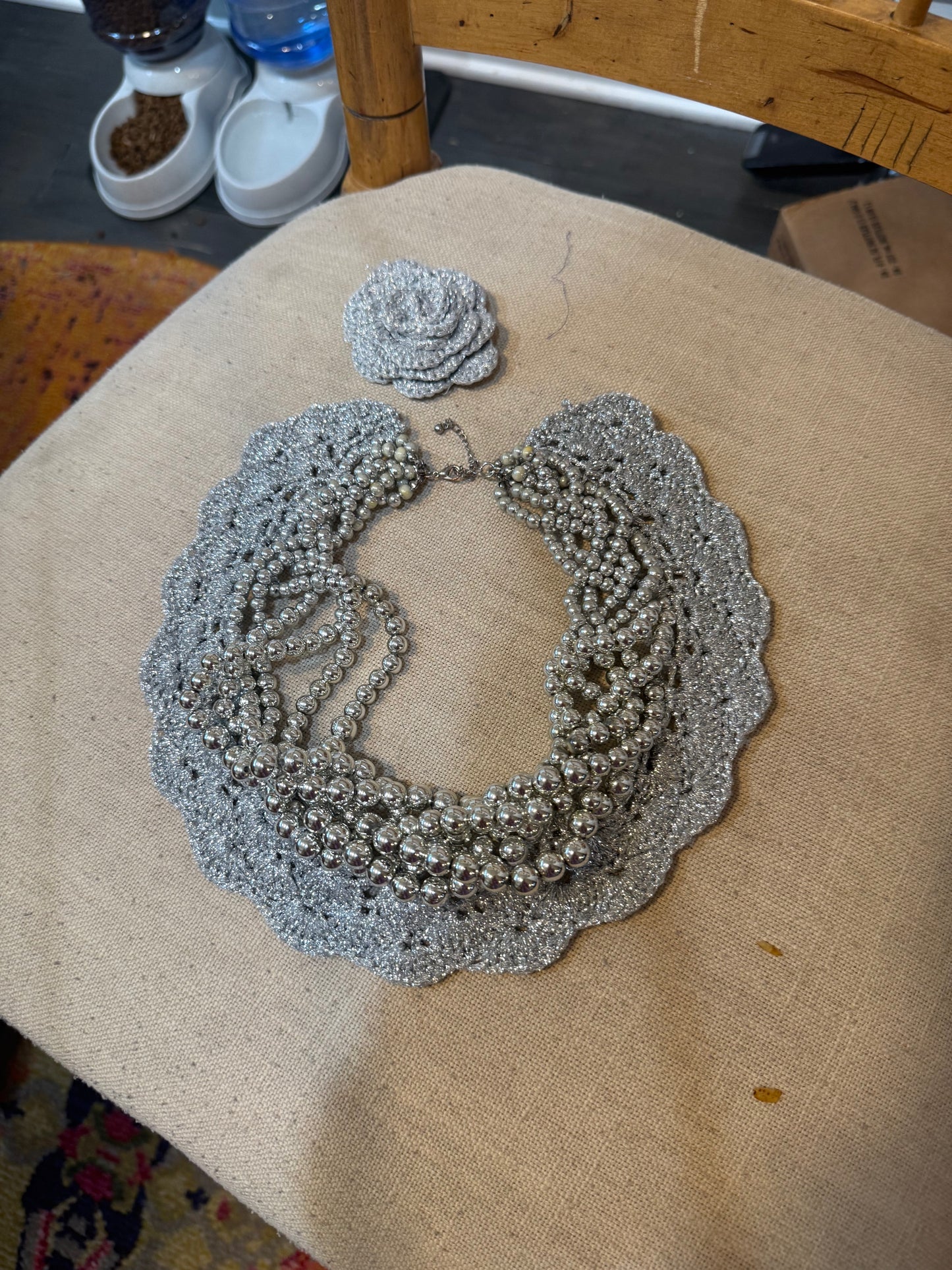 The Bait and Stitch: Silver necklace with removable flower clip