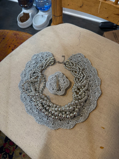 The Bait and Stitch: Silver necklace with removable flower clip