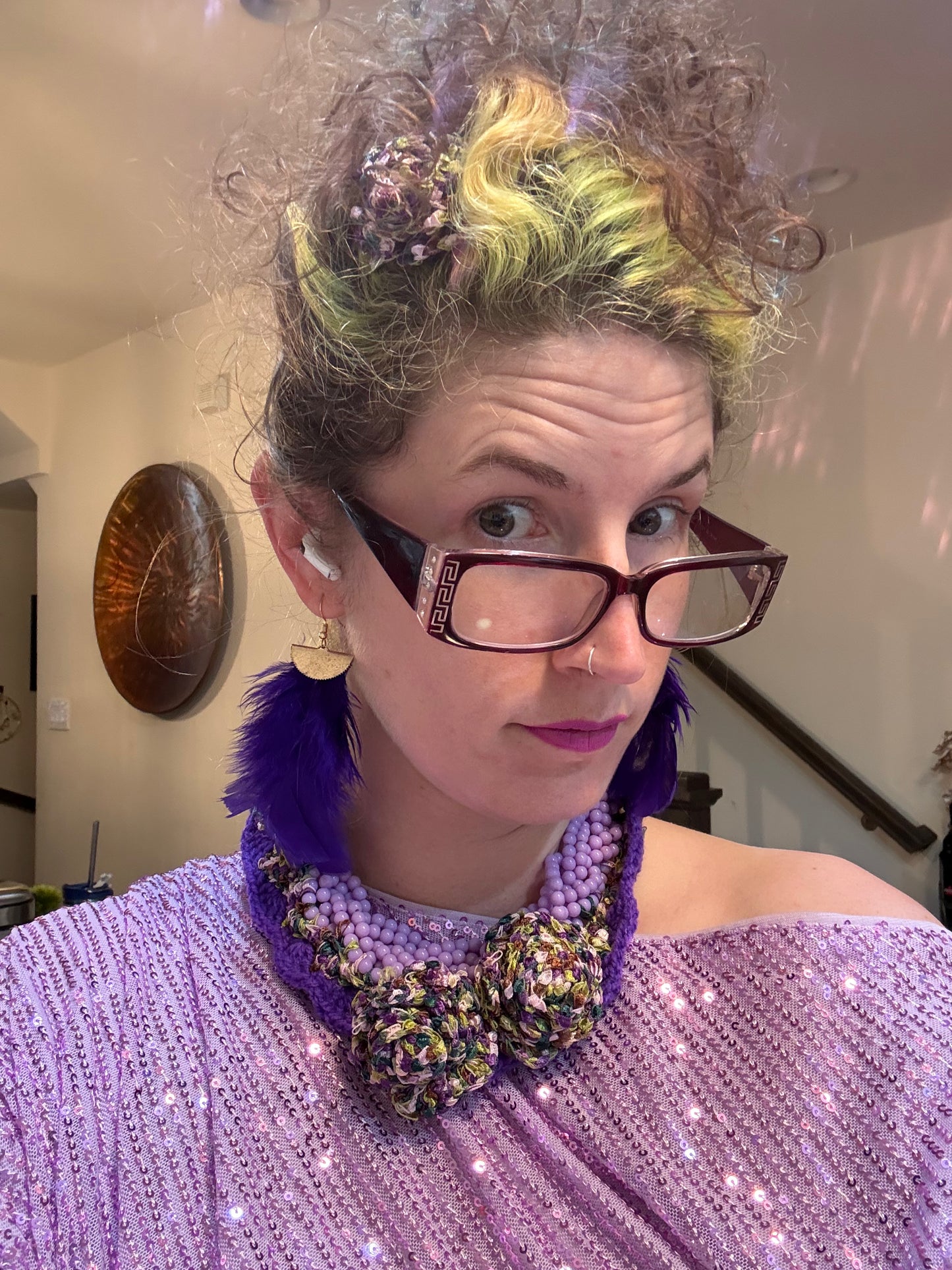 The Bait and Stitch: purple necklace with 1 removable flower clip