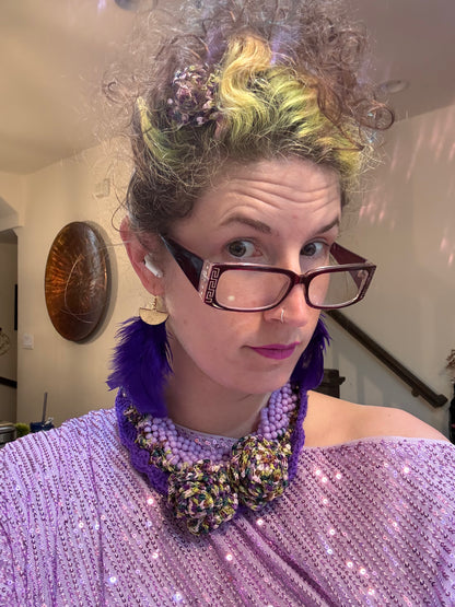 The Bait and Stitch: purple necklace with 1 removable flower clip