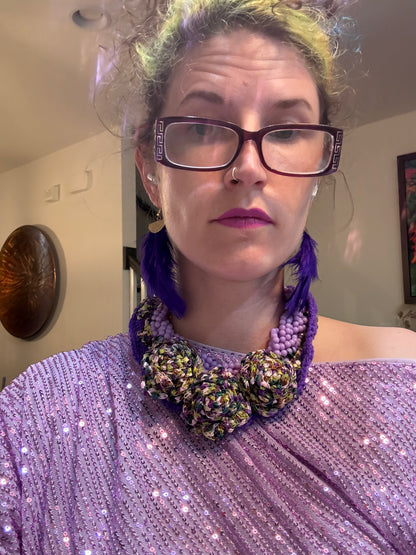 The Bait and Stitch: purple necklace with 1 removable flower clip