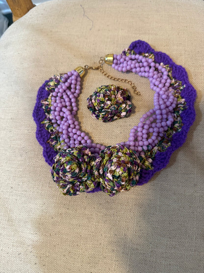 The Bait and Stitch: purple necklace with 1 removable flower clip