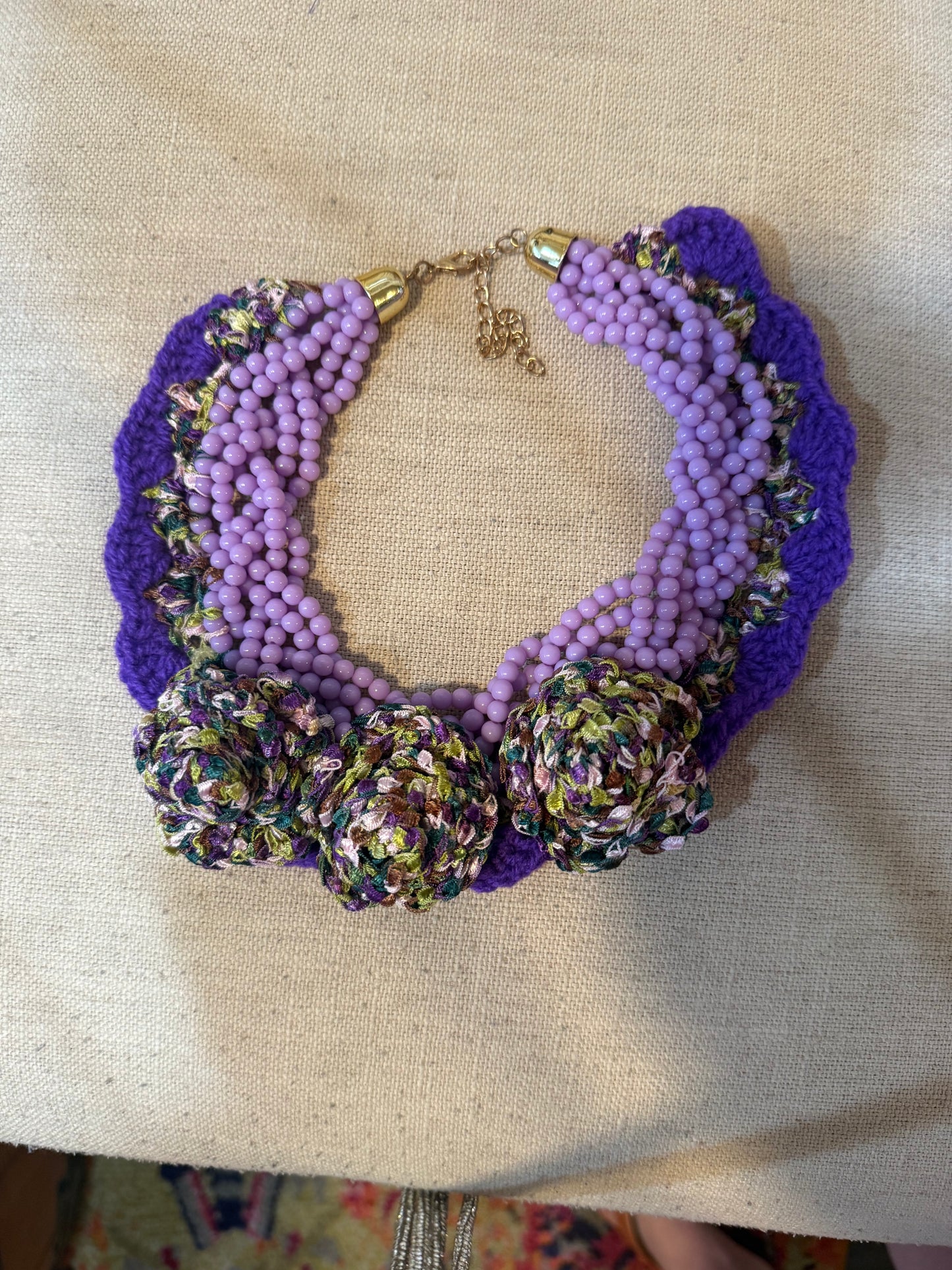 The Bait and Stitch: purple necklace with 1 removable flower clip