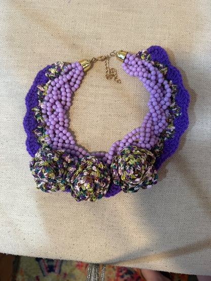 The Bait and Stitch: purple necklace with 1 removable flower clip