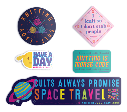 Knitting Cult Lady Vinyl Sticker Packs